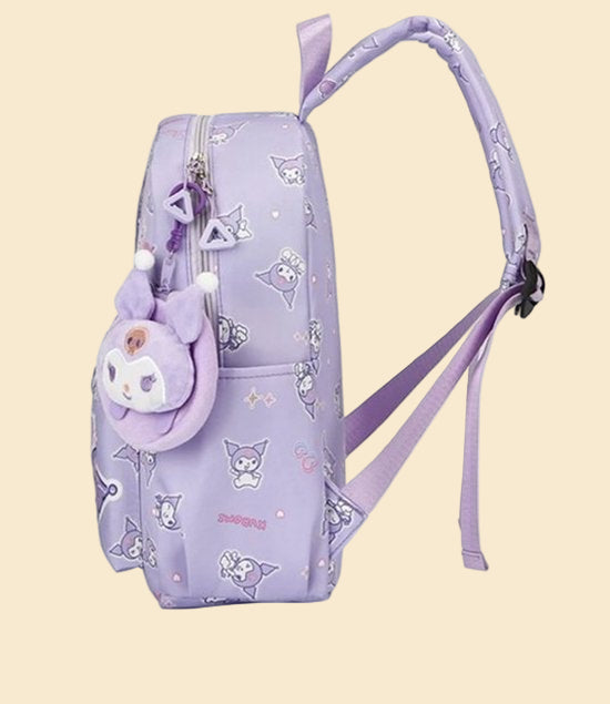 Sanrio - Kuromi rugzak - 33 cm - zwart - met binnenvak - Kuromi bedel - Kuromi portemonnee - rugtas - schooltas - kawaii - Cinnamoroll - Hello Kitty - My Melody - PomPomPurin - Pochacco