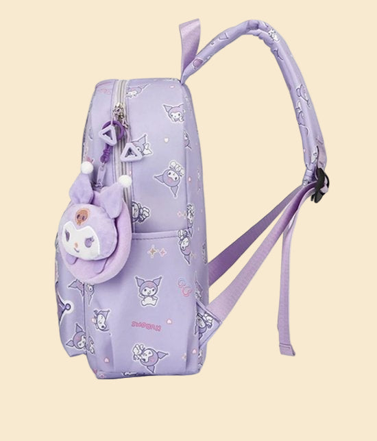 Sanrio - Kuromi rugzak - 33 cm - paars - met binnenvak - Kuromi bedel - Kuromi portemonnee - rugtas - schooltas - kawaii - Cinnamoroll - Hello Kitty - My Melody - PomPomPurin - Pochacco