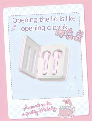 Sanrio - My Melody draadloze oordopjes - bluetooth oordopjes - in boekcover - boekvorm - met hanger - 6 uur speeltijd - Kawaii - Cinnamoroll - Hello Kitty - Kuromi - PomPomPurin - Pochacco
