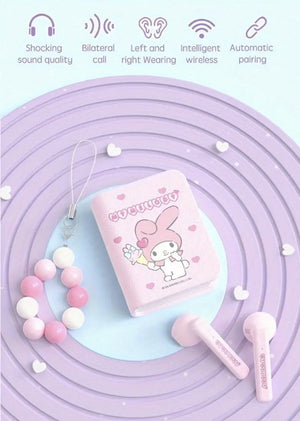 Sanrio - My Melody draadloze oordopjes - bluetooth oordopjes - in boekcover - boekvorm - met hanger - 6 uur speeltijd - Kawaii - Cinnamoroll - Hello Kitty - Kuromi - PomPomPurin - Pochacco