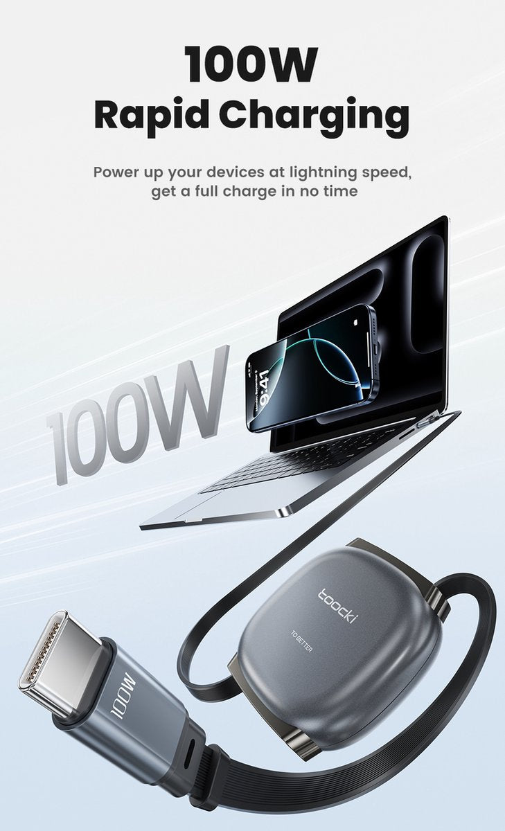 Toockie - 1 Meter - Oprolbare USB-C naar USB-C