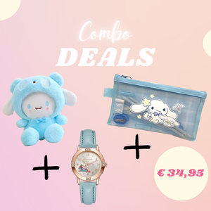 Combodeal Cinnamoroll knuffel + horloge + schrijfset
