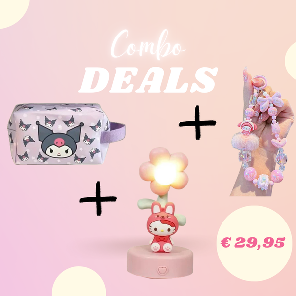 Combodeal Kuromi toilettas + Hello Kitty nachtlamp + My Melody sleutelhanger