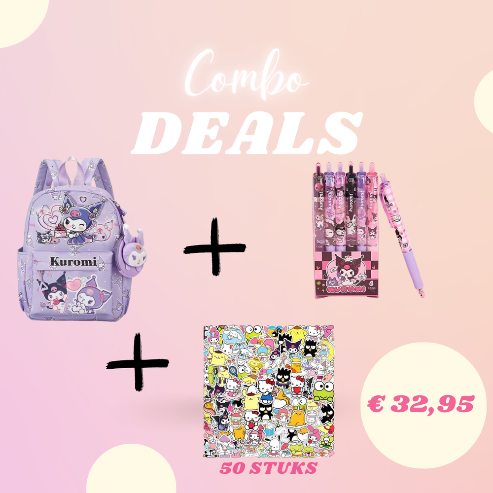 Combodeal Kuromi rugtas + balpennen + stickers